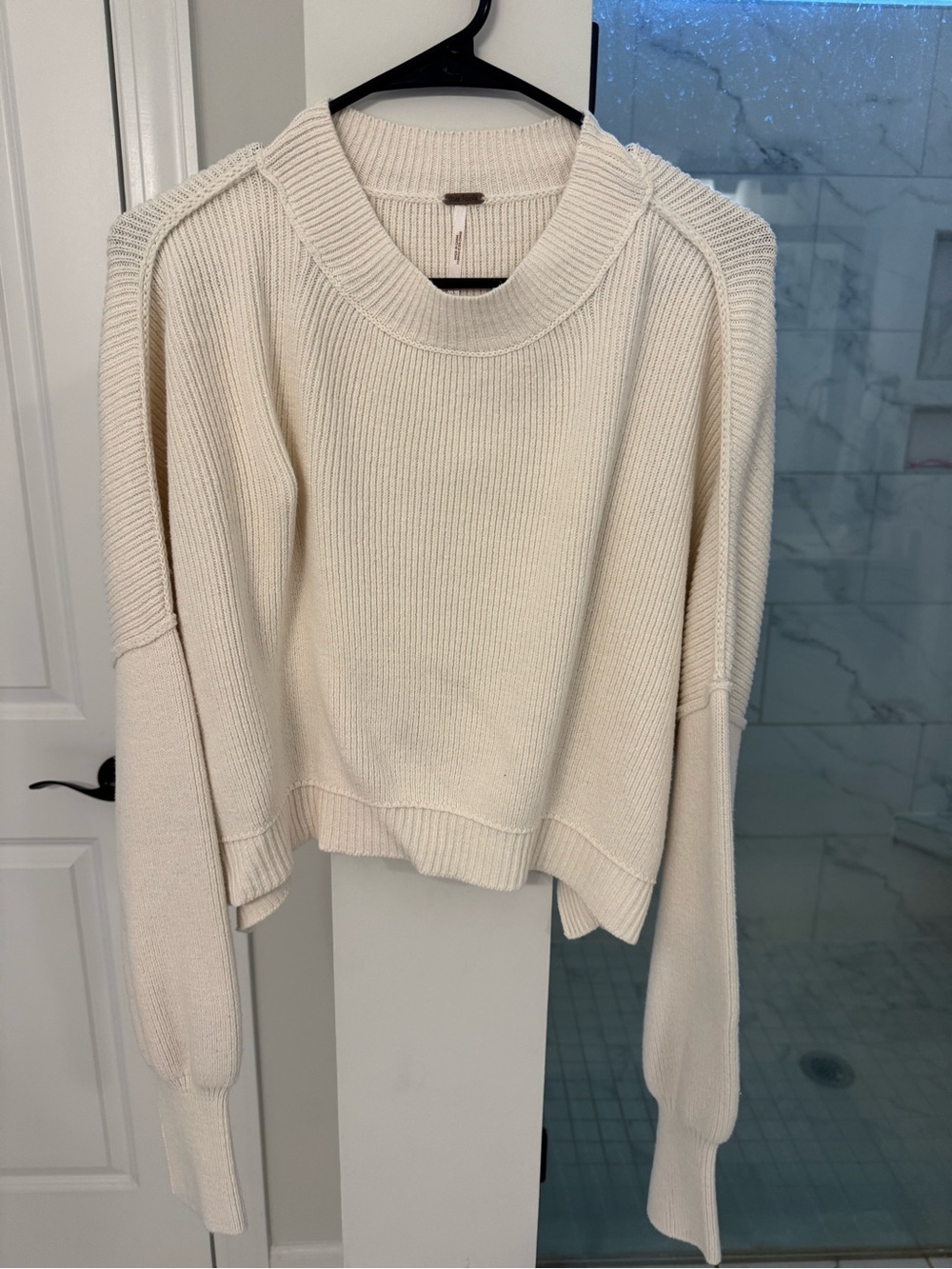 Free People oversized Women's Cream Ribbed Crewneck Sweater